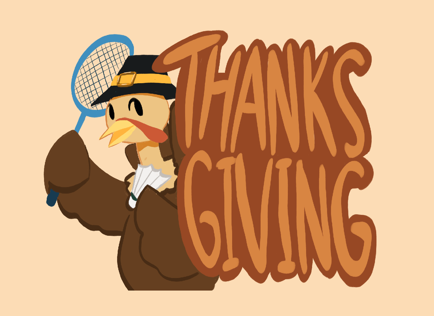 turkey holding badminton equipment